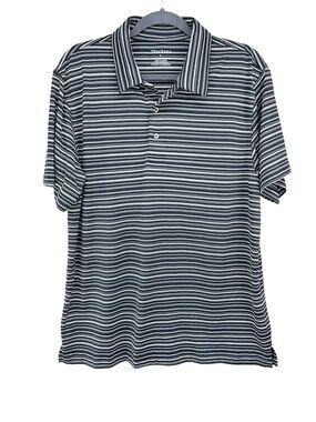 Tehama Black White Striped Performace Polo Short Sleeve Mens Large New